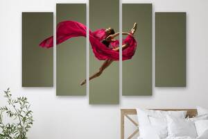 Модульная картина на холсте из пяти частей KIL Art Балерина в малиновом платье 112x68 см (M5_M_38)