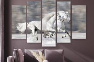 Модульная картина на холсте из пяти частей KIL Art Бег пары лошадей 112x68 см (M5_M_78)