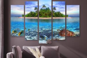 Модульна картина на полотні із п'яти частин KIL Art Безлюдний острів в океані 112x68 см (M5_M_482)