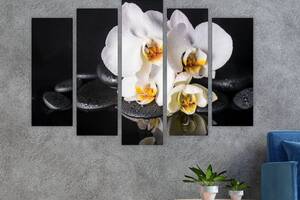 Модульна картина на полотні з п'яти частин KIL Art Біла орхідея та каміння 187x119 см (M51_XL_476)
