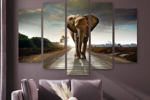Модульная картина на холсте из пяти частей KIL Art Большой слон 187x119 см (M51_XL_68)