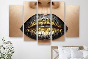 Модульная картина на холсте из пяти частей KIL Art Чёрно-золотые губы 112x68 см (M5_M_177)