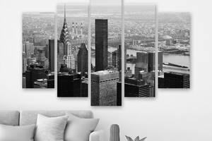 Модульная картина на холсте из пяти частей KIL Art Чёрно-белые высотки Нью-Йорка 112x68 см (M5_M_283)
