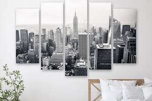 Модульная картина на холсте из пяти частей KIL Art Чёрно-белая панорама Нью-Йорка 187x119 см (M51_XL_294)