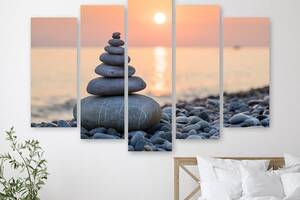 Модульна картина на полотні із п'яти частин KIL Art Дзен каміння на пляжі 112x68 см (M5_M_164)