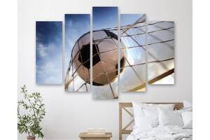 Модульная картина на холсте из пяти частей KIL Art Футбольный мяч в сетке ворот 112x68 см (M5_M_27)