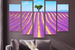 Модульная картина на холсте из пяти частей KIL Art Фиолетовые лавандовые поля 112x68 см (M5_M_510)