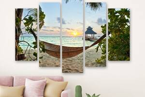 Модульная картина на холсте из пяти частей KIL Art Гамак на пляже на Мальдивах 187x119 см (M51_XL_401)
