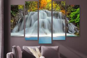 Модульная картина на холсте из пяти частей KIL Art Голубой водопад в лесу 112x68 см (M5_M_441)
