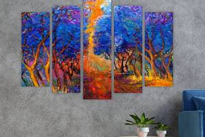 Модульная картина на холсте из пяти частей KIL Art Голубые деревья 137x85 см (M51_L_16)