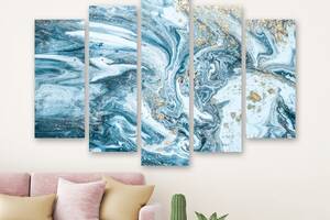 Модульная картина на холсте из пяти частей KIL Art Голубой мраморный холст 137x85 см (M51_L_165)