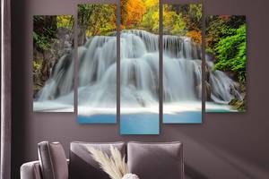 Модульная картина на холсте из пяти частей KIL Art Голубой водопад в лесу 137x85 см (M51_L_441)