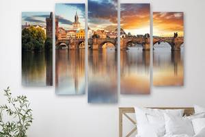 Модульна картина на полотні з п'яти частин KIL Art Карлів міст через річку Влтава Прага 137x85 см (M51_L_299)