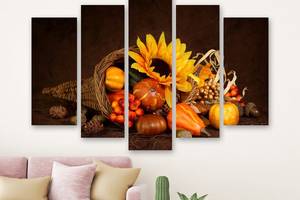 Модульная картина на холсте из пяти частей KIL Art Корзина с цветами и овощами 112x68 см (M5_M_123)