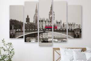 Модульная картина на холсте из пяти частей KIL Art Красный автобус на фоне Лондона 112x68 см (M5_M_370)
