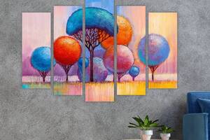 Модульная картина на холсте из пяти частей KIL Art Красочные абстрактные деревья 112x68 см (M5_M_409)