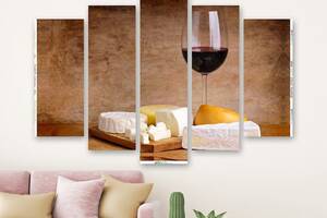 Модульна картина на полотні з п'яти частин KIL Art Червоне вино та сир 137x85 см (M51_L_111)