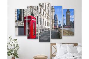 Модульная картина на холсте из пяти частей KIL Art Красная телефонная будка в Лондоне 187x119 см (M51_XL_280)