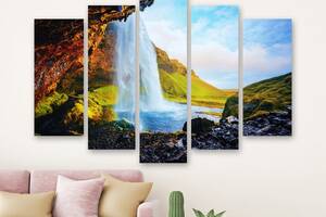 Модульная картина на холсте из пяти частей KIL Art Красивый водопад в Исландии 187x119 см (M51_XL_455)