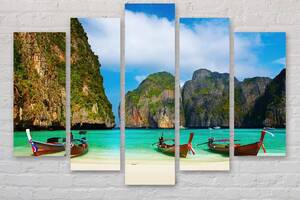 Модна картина на полотні з п'яти частин KIL Art Човни на пляжі Таїланду 112x68 см (M5_M_18)