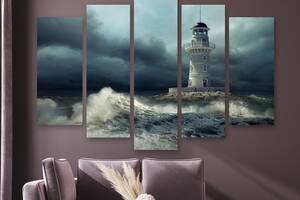 Модульная картина на холсте из пяти частей KIL Art Маяк и буря 112x68 см (M5_M_13)