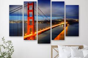 Модульна картина на полотні з п'яти частин KIL Art Міст Золоті Ворота у Сан-Франциско 137x85 см (M51_L_342)