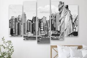 Модульная картина на холсте из пяти частей KIL Art Монохромная панорама Нью-Йорка 137x85 см (M51_L_368)
