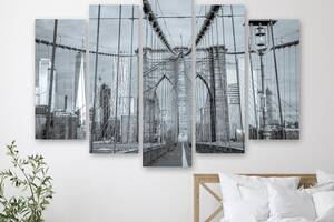 Модульная картина на холсте из пяти частей KIL Art Монохромный мост в Бруклине 187x119 см (M51_XL_300)