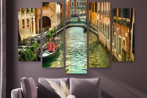 Модульная картина на холсте из пяти частей KIL Art Мост через канал в Венеции 187x119 см (M51_XL_311)