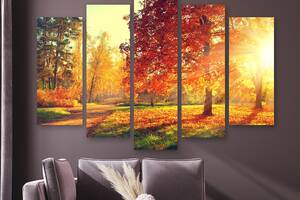 Модульная картина на холсте из пяти частей KIL Art Осень на деревьях 187x119 см (M51_XL_467)