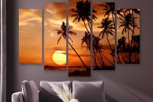 Модульная картина на холсте из пяти частей KIL Art Пальмы на закате солнца 112x68 см (M5_M_395)