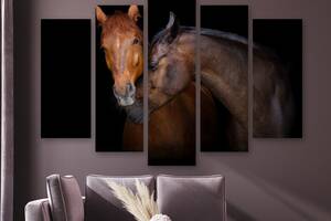 Модульная картина на холсте из пяти частей KIL Art Пара коричневых лошадей 137x85 см (M51_L_70)