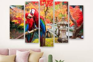Модульная картина на холсте из пяти частей KIL Art Пара красных попугаев 137x85 см (M51_L_226)