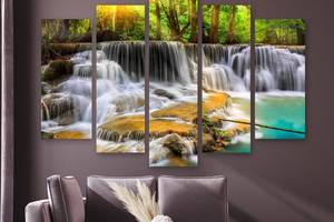 Модульна картина на полотні із п'яти частин KIL Art Пейзаж із водоспадом 112x68 см (M5_M_504)