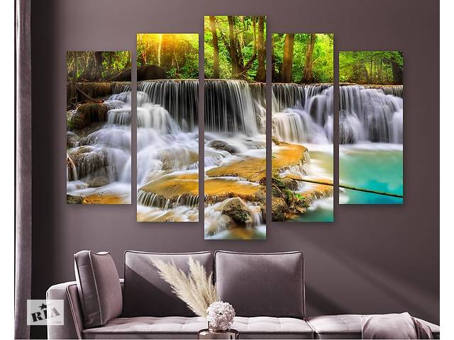 Модульная картина на холсте из пяти частей KIL Art Пейзаж с водопадом 187x119 см (M51_XL_504)
