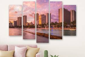 Модульная картина на холсте из пяти частей KIL Art Пляжная панорама Гавайев 187x119 см (M51_XL_347)