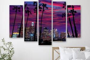 Модульная картина на холсте из пяти частей KIL Art Пурпурное неба над Лос-Анджелесом 137x85 см (M51_L_352)