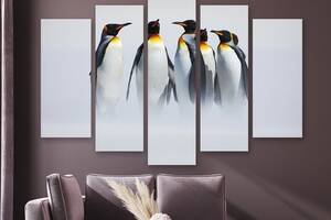 Модульная картина на холсте из пяти частей KIL Art Пингвины Антарктиды 137x85 см (M51_L_67)