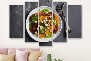 Модульная картина на холсте из пяти частей KIL Art Салат с помидорами и сыром 112x68 см (M5_M_126)