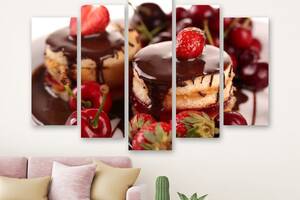 Модульная картина на холсте из пяти частей KIL Art Шоколадный десерт с ягодами 112x68 см (M5_M_129)