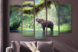 Модульная картина на холсте из пяти частей KIL Art Слон в джунглях 112x68 см (M5_M_71)