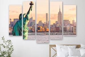 Модульная картина на холсте из пяти частей KIL Art Статуя свободы на фоне Нью-Йорка 112x68 см (M5_M_345)