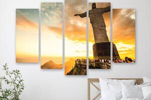 Модульная картина на холсте из пяти частей KIL Art Статуя Исуса в в Рио-де-Жанейро 187x119 см (M51_XL_237)