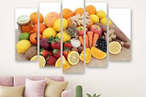 Модульна картина на полотні із п'яти частин KIL Art Свіжі фрукти та овочі 112x68 см (M5_M_140)
