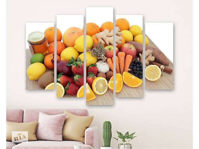 Модульная картина на холсте из пяти частей KIL Art Свежие фрукты и овощи 137x85 см (M51_L_140)