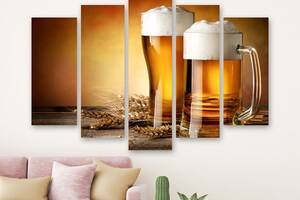 Модульная картина на холсте из пяти частей KIL Art Светлое пиво 187x119 см (M51_XL_121)