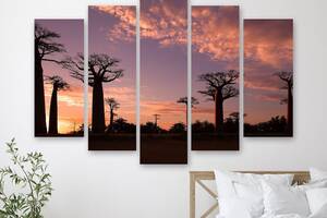 Модульная картина на холсте из пяти частей KIL Art Силуэты баобабов в Африке 187x119 см (M51_XL_456)