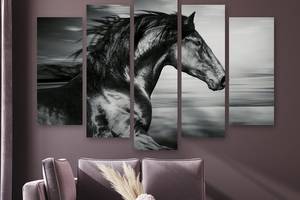 Модульна картина на полотні з п'яти частин KIL Art Темний кінь 112x68 см (M5_M_74)