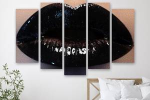 Модульная картина на холсте из пяти частей KIL Art Тёмные блестящие губы 187x119 см (M51_XL_155)