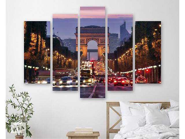 Модульная картина на холсте из пяти частей KIL Art Триумфальная арка в Париже 137x85 см (M51_L_276)